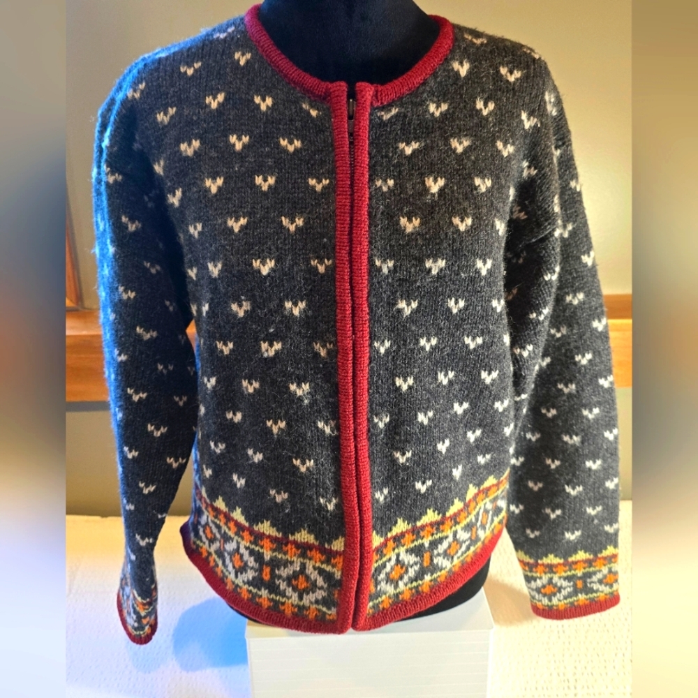 EMS 100% Wool Zip-Up Cardigan Medium
